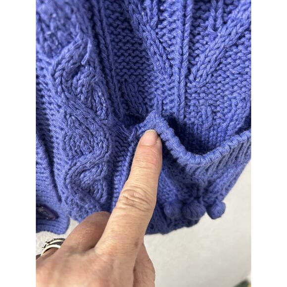 Vintage Worthington Blue ButtonUp Oversized VNeck Long Chunky Cardigan 3D Knit L - Picture 5 of 12